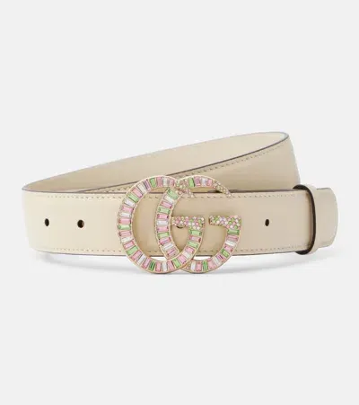 Gucci Gg Marmont Embellished Leather Belt In White