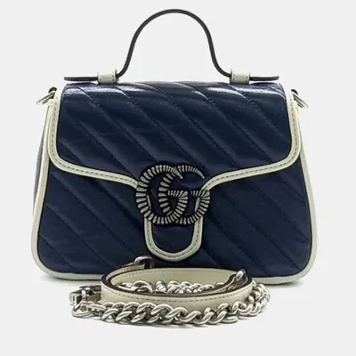 Pre-owned Gucci Gg Marmont Mini Top Handle Bag In Navy Blue