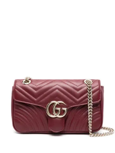 Gucci Gg Marmont Small Leather Shoulder Bag In Red