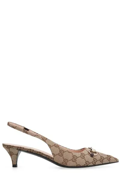 Gucci Gg Monogrammed Slingback Pumps In Beige