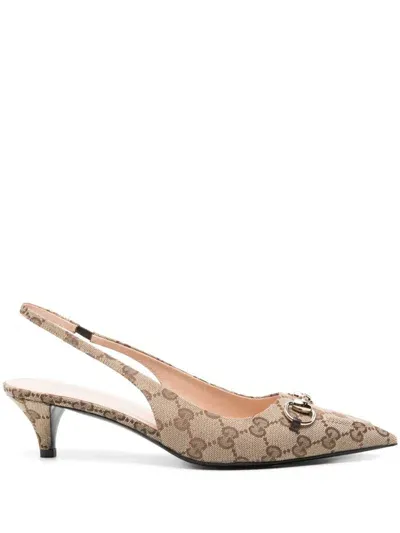 Gucci Gg Motif Slingback Pumps In Beige