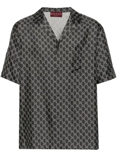 Gucci Disco Bowling Silk Shirt In Grey