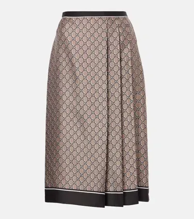 Gucci Gg Silk Satin Midi Skirt In Brown