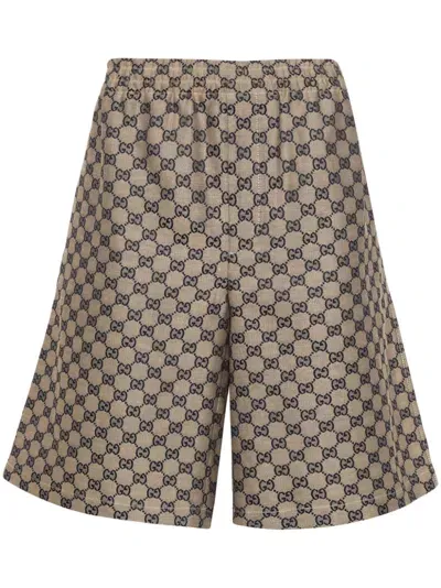 Gucci Gg Supreme Canvas Bermuda Shorts In Beige