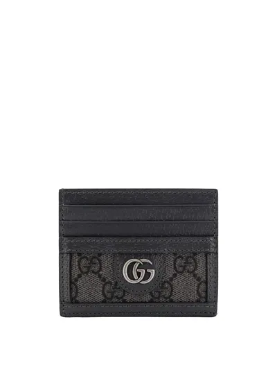 Gucci Gg Supreme Fabric And Leather Card Holder In Black