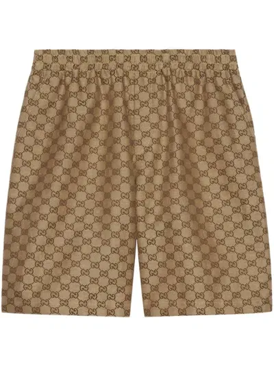 Gucci Gg Supreme Linen Shorts In Brown