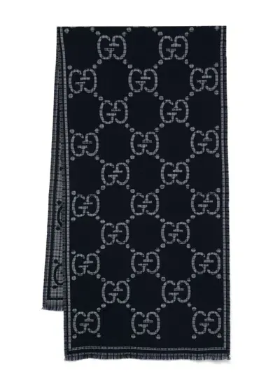 Gucci Gg Wool Scarf In Blue