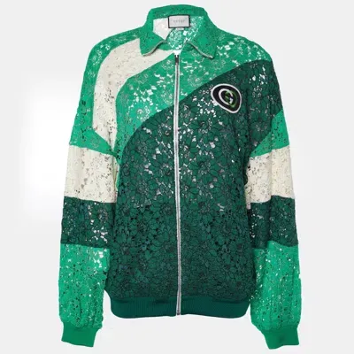 Pre-owned Gucci Green Logo Patch Lace Panelled Track Jacket Xs