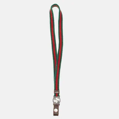 Pre-owned Gucci Green/red Web Canvas Interlocking G Lanyard Keychain