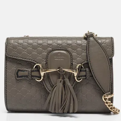 Pre-owned Gucci Grey Microssima Leather Mini Emily Chain Crossbody Bag