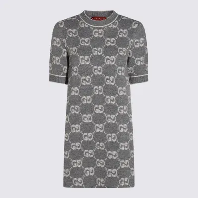 Gucci Grey Wool Dress In Grey/ivory