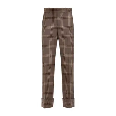 Gucci Horsebit Check Wool Trousers Pants In Beige