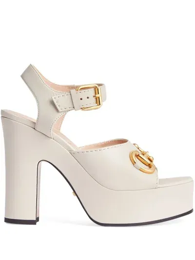 Gucci Horsebit Detail Platform Sandals In White