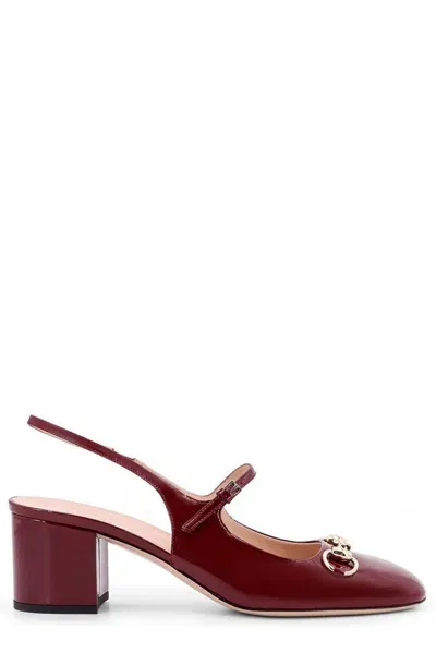 Gucci Horsebit Double Strap Slingback Pumps In Red