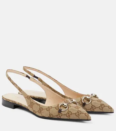 Gucci Damenballerina Mit Horsebit Und Fersenriemchen In Beige Ebony