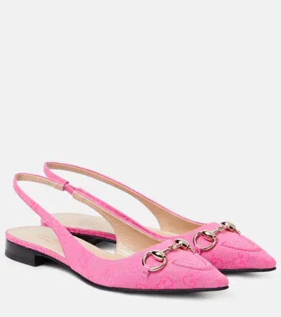 Gucci Horsebit Gg Canvas Slingback Flats In Pink