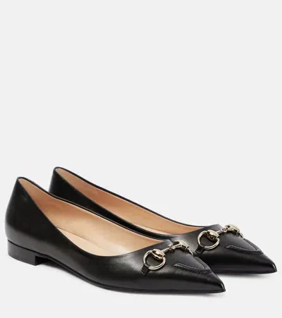 Gucci Horsebit Leather Ballet Flats In Black