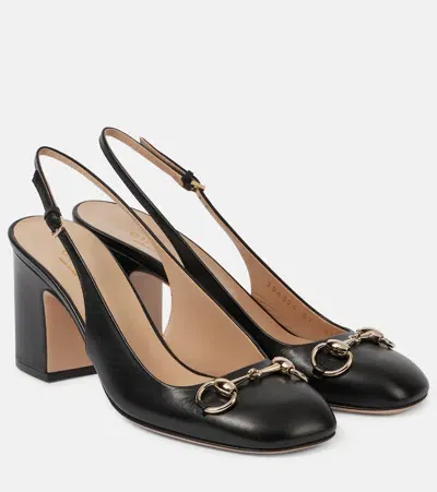 Gucci Horsebit Leather Slingback Pumps In Black