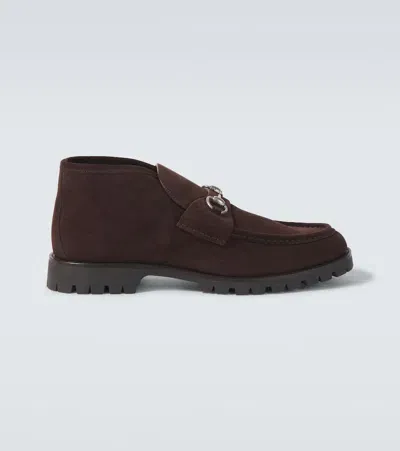 Gucci Horsebit Suede Desert Boots In Brown