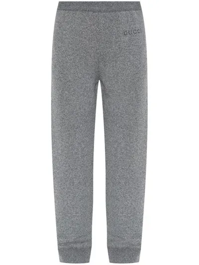 Gucci Intarsia-knit Logo Trousers In Grey