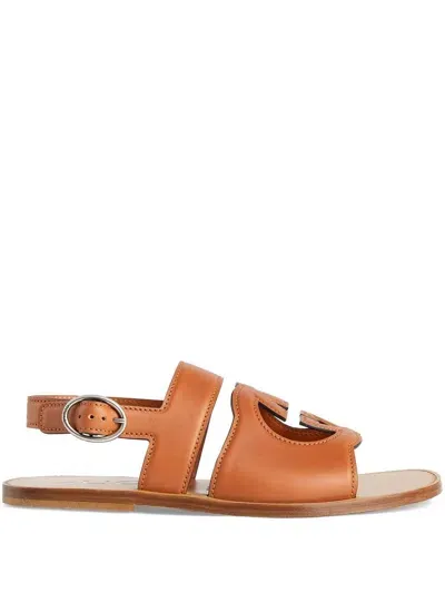 Gucci Interlocking G Cut-out Sandals In Braun