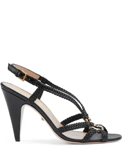 Gucci Interlocking G-plaque Leather Sandals In Schwarz