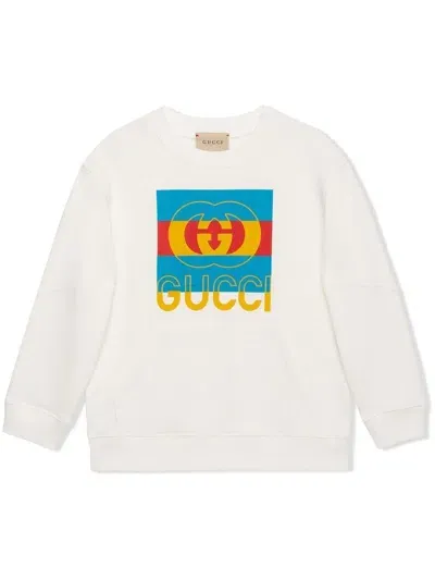 Gucci Kids' Logo Crew Neck Sweatshirt In White