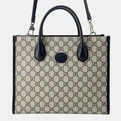 Pre-owned Gucci Interlocking G Small Gg Supreme Tote Bag In Beige