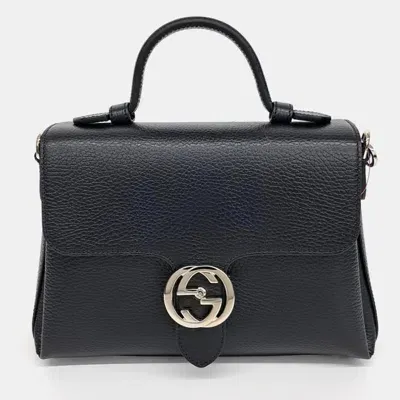 Pre-owned Gucci Interlocking Top Handle Bag In Black