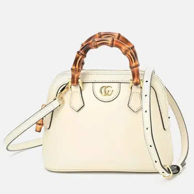 Pre-owned Gucci Ivory Leather Bamboo Diana Tote Bag In Beige