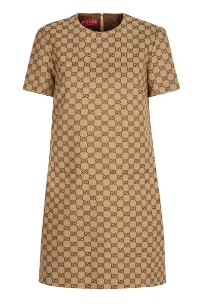 Gucci Jacquard Fabric Dress In Beige