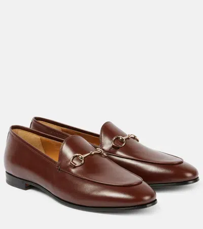 Gucci Jordaan Horsebit Leather Loafers In Brown