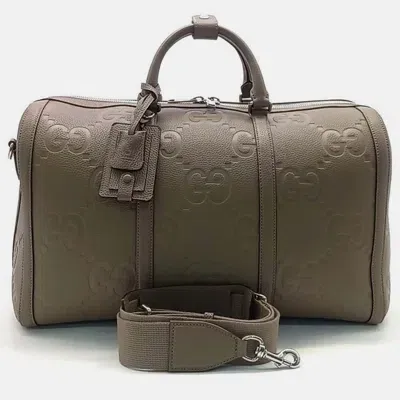 Pre-owned Gucci Jumbo Gg Duffel Bag Small In Brown