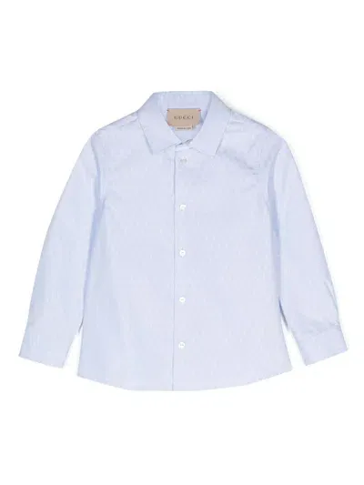 Gucci Kids Camicia Con Effetto Jacquard In Blu