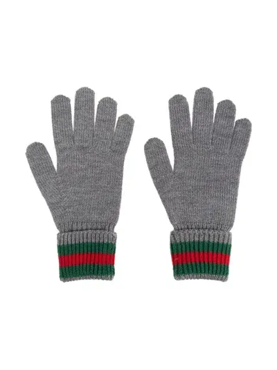 Gucci Kids Guanti A Coste In Gray