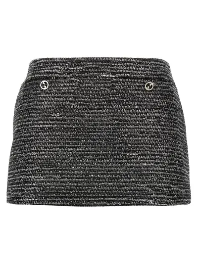 Gucci Lamé Tweed Skirt In Black