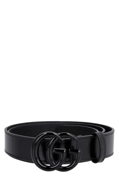 Gucci Leather Belt With Interlocking G Buckle In Black