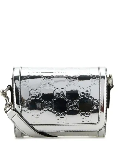 Gucci Leather Crossbody Bag In Silver