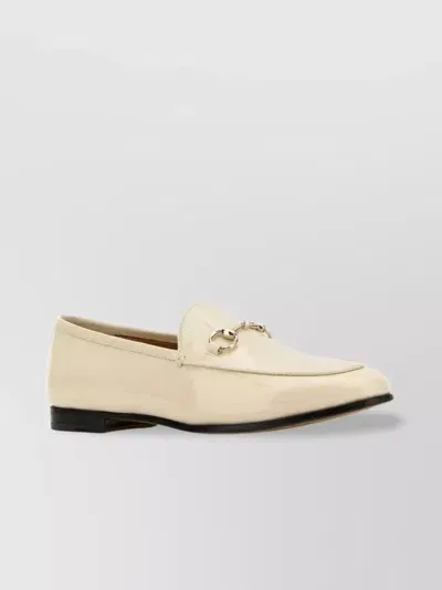 Gucci Leather Loafers With Patent Finish And Metal Detail In Newivoire