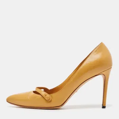 Pre-owned Gucci Leather Mustard Yellow Leather Pointed Toe Pumps Size 38.5