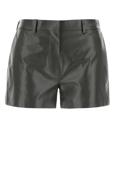 Gucci Shiny Leather Shorts In Asphalt