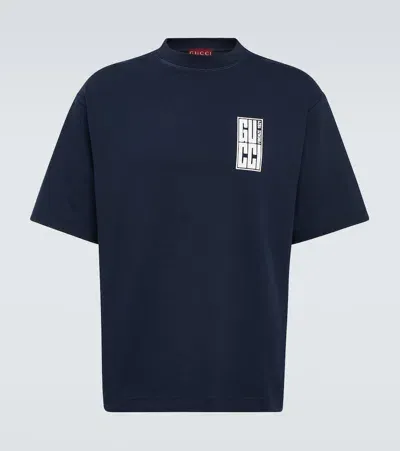 Gucci Logo Detail Heavy Cotton T-shirt In Navy