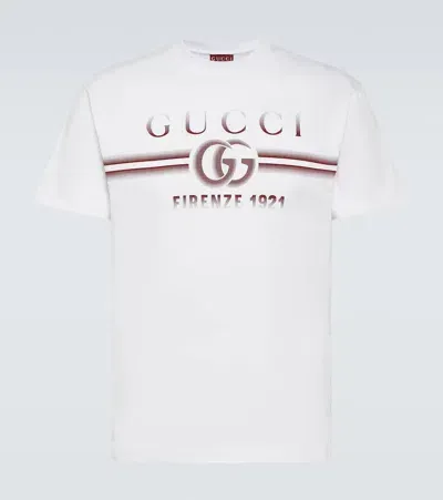 Gucci Logo Cotton Jersey T-shirt In White/red