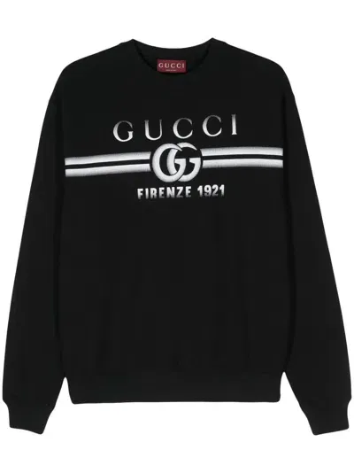 Gucci Logo Light Felted Cotton Sweatshirt In Black