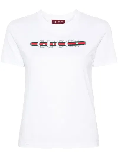 Gucci Logo Cotton T Shirt In White