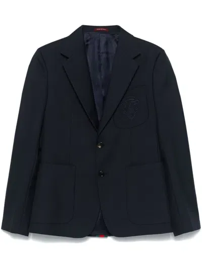 Gucci Logo-embroidered Blazer In Blue