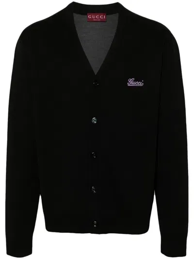 Gucci Logo-embroidered Cardigan In Black