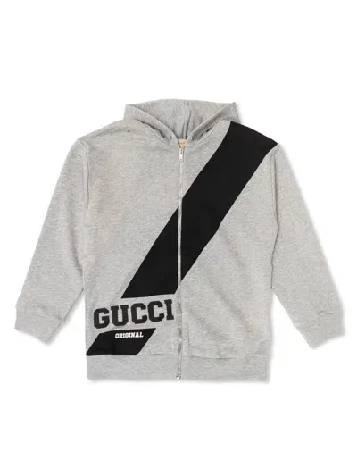 Gucci Logo-embroidered Cotton Hoodie In 灰色