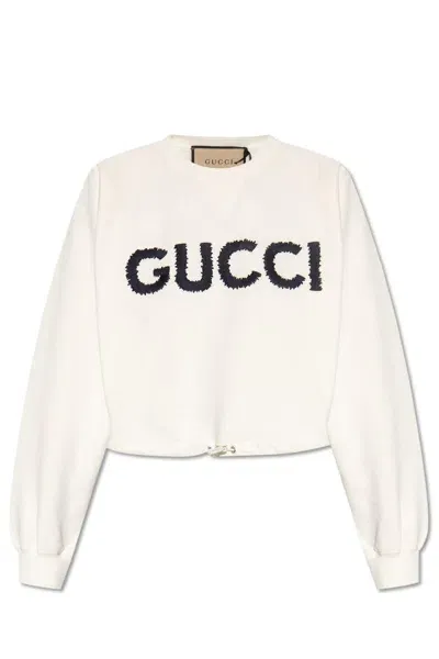 Gucci Logo-embroidery Cotton Sweatshirt In Yellow