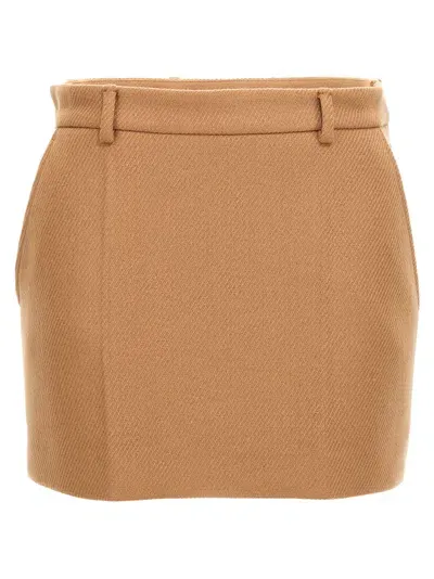 Gucci Logo Embroidery Skirt In Beige